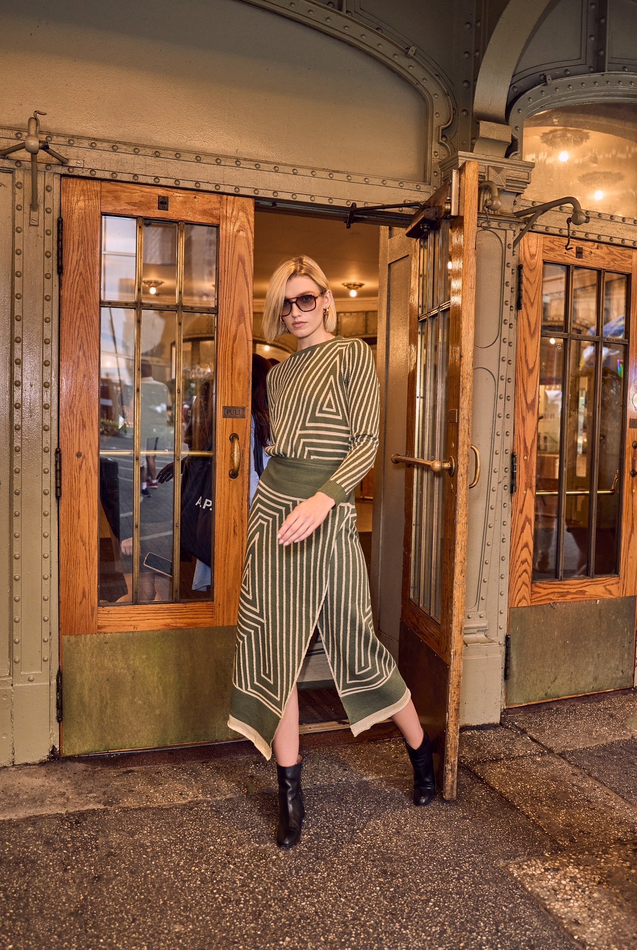 TAO GREEN-GOLD SARI AND SWEATER SET