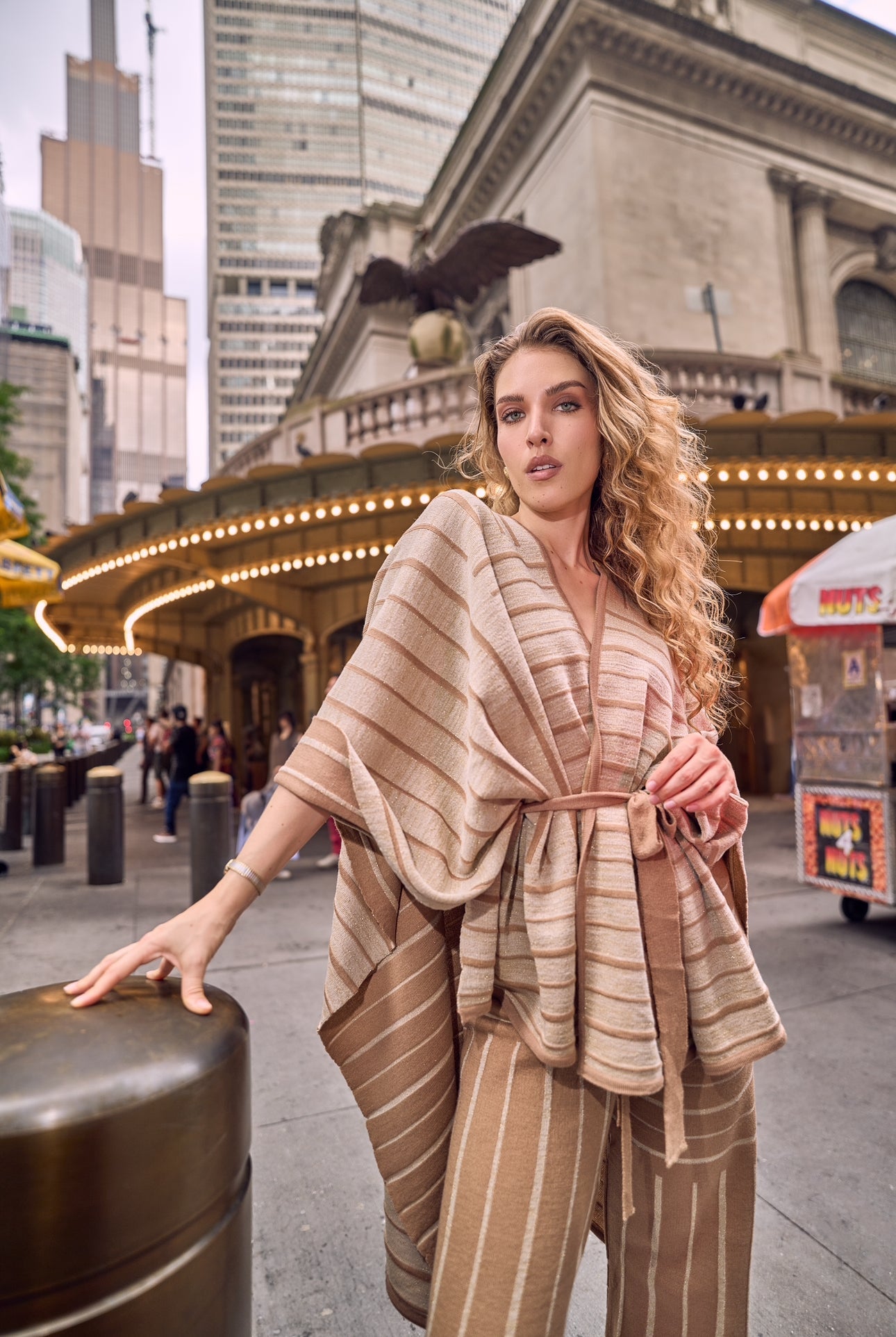 NOBU BEIGE-GOLD PANTS AND SHAWL SET