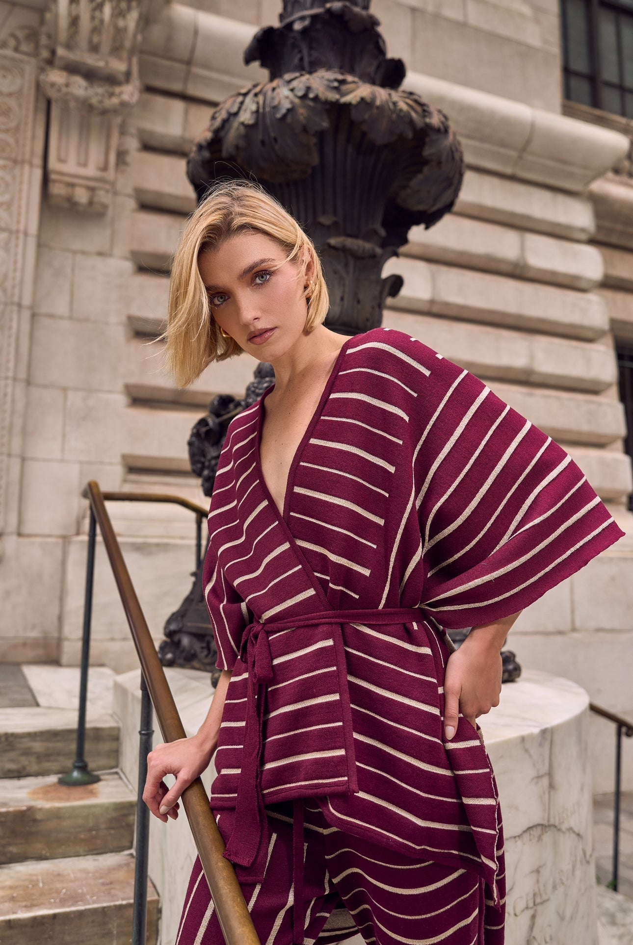NOBU BURGUNDY-GOLD PANTS AND SHAWL SET