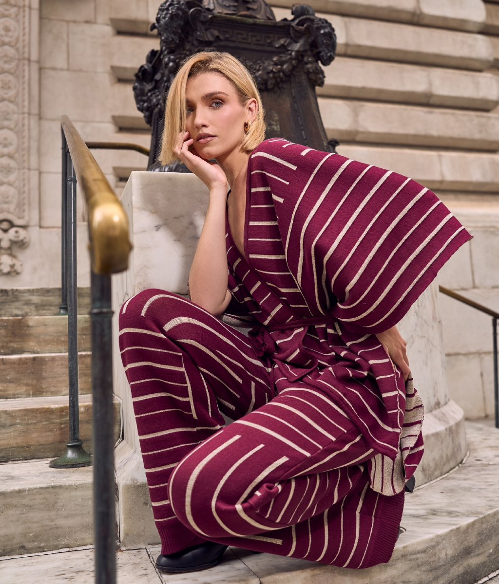 NOBU BURGUNDY-GOLD PANTS AND SHAWL SET