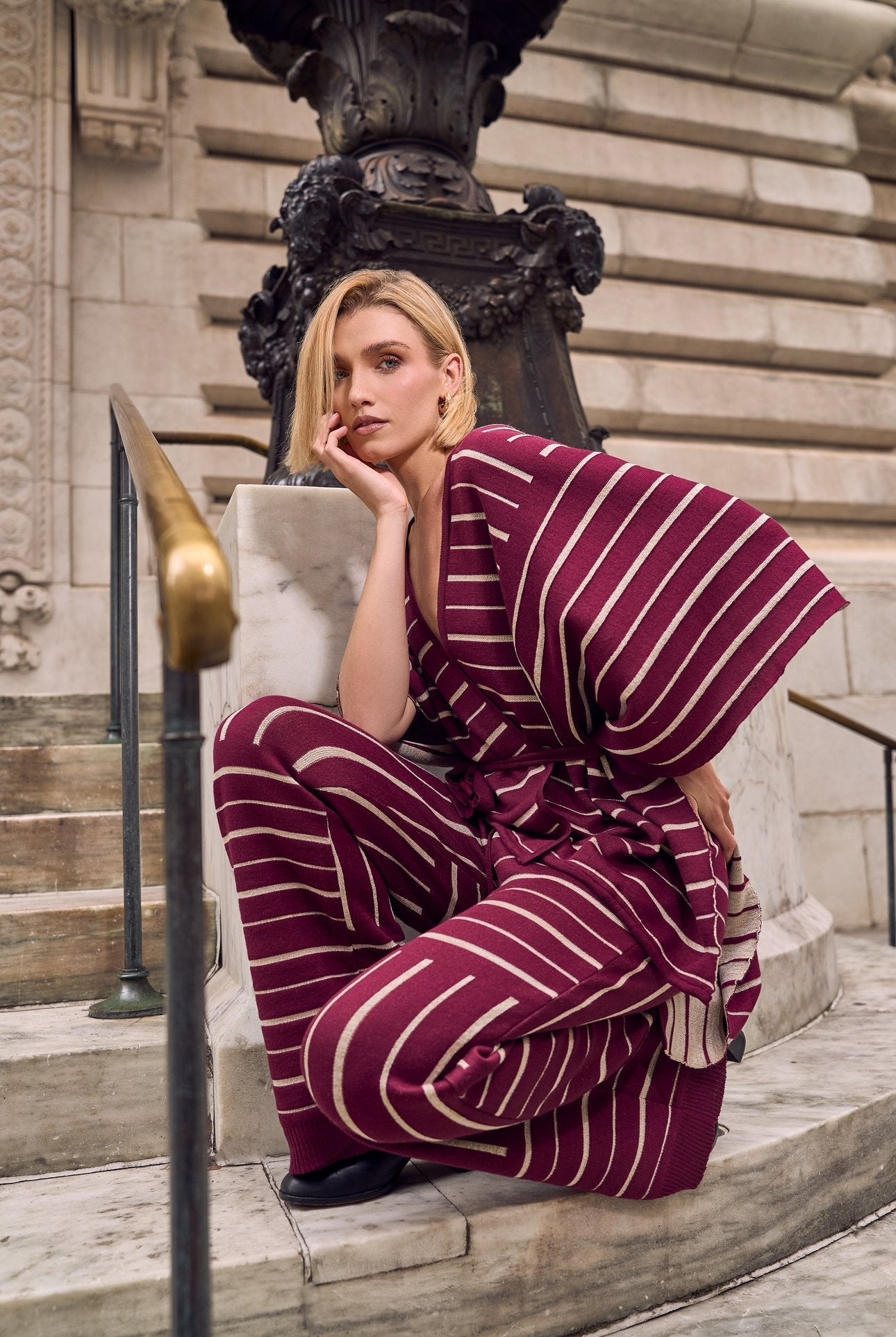 NOBU BURGUNDY-GOLD PANTS AND SHAWL SET