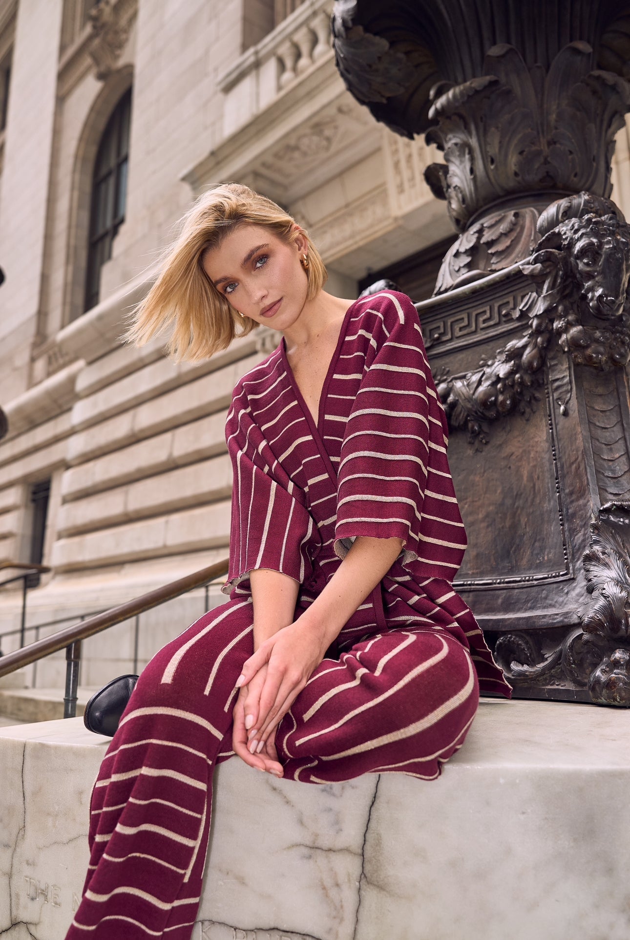 NOBU BURGUNDY-GOLD PANTS AND SHAWL SET