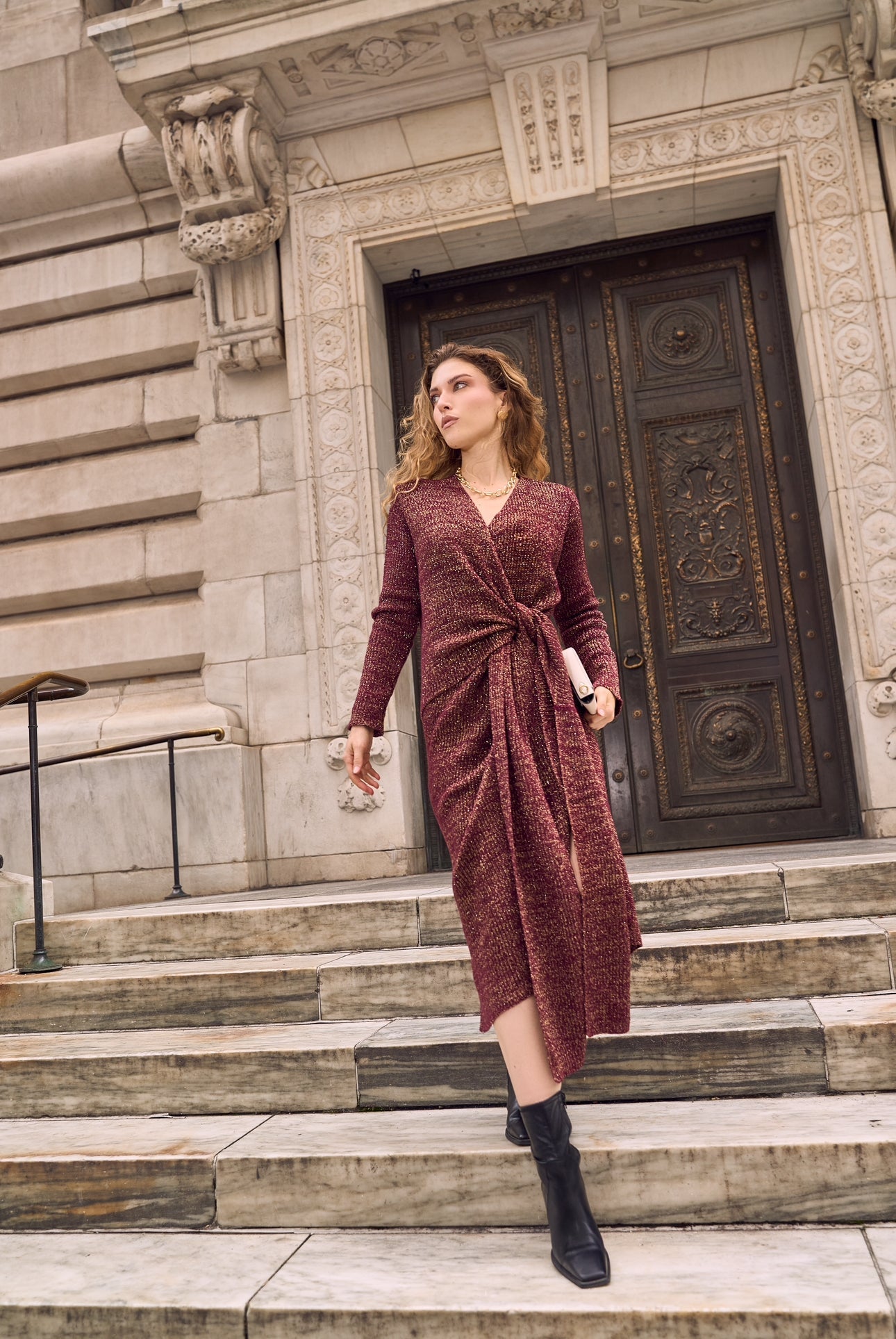gold burgundy dress MAREA BURGUNDY-GOLD DRESS