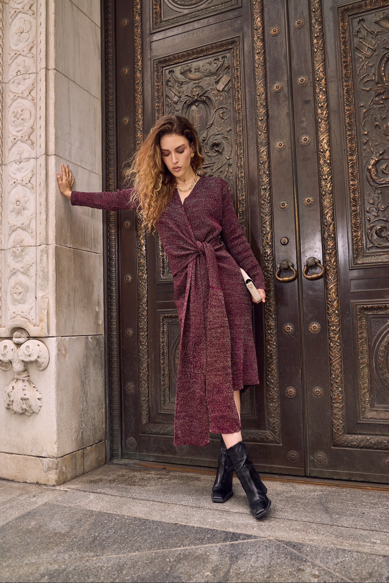 MAREA BURGUNDY-GOLD DRESS